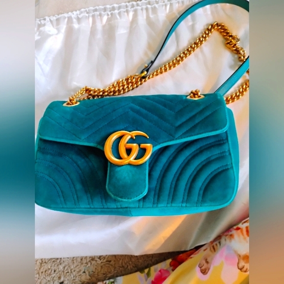 Gucci Marmont Teal Velvet 2 Way Bag - Picture 1 of 9